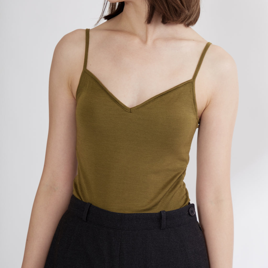 100% Silk Camisole with Bra in Olive