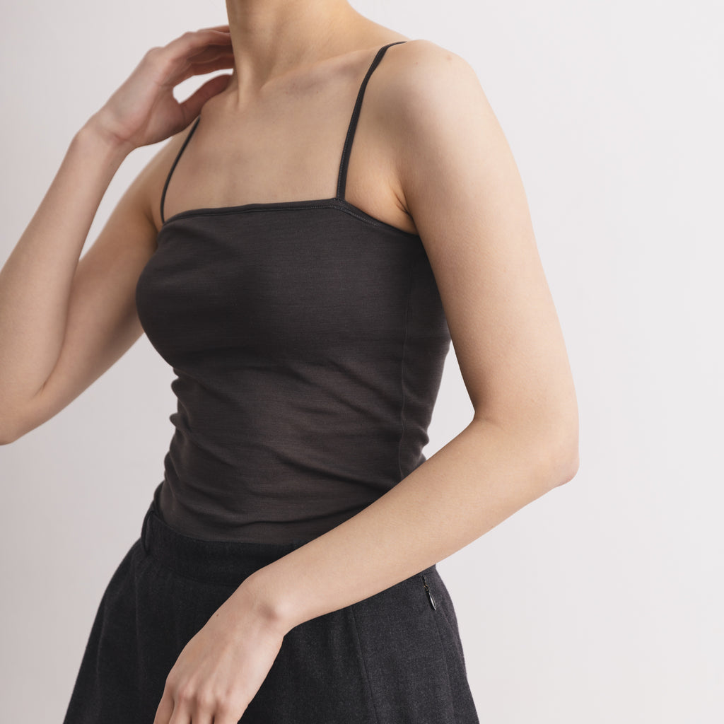 100% Silk Bare Camisole with Bra in Charcoal