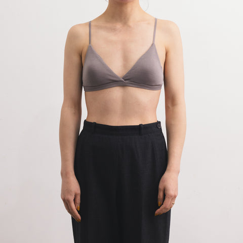 Model: 160cm B-C70, Wearing 100% Silk Bralette size M (front)