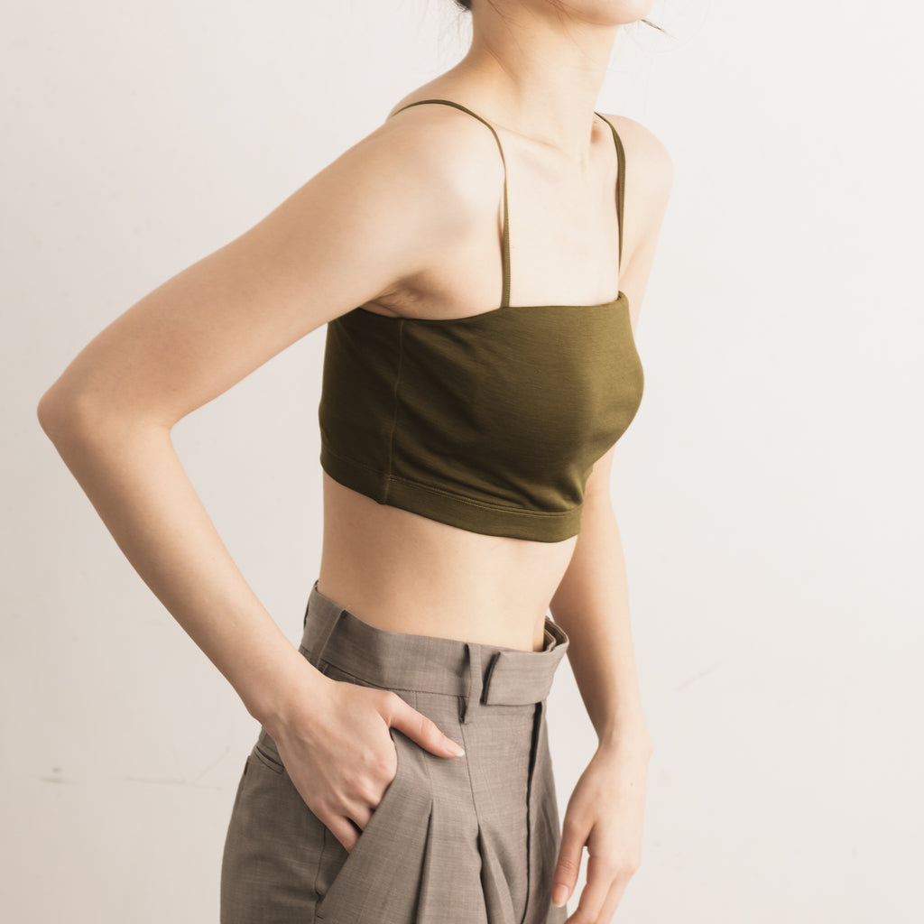 100% Silk Bandeau Bra in Olive