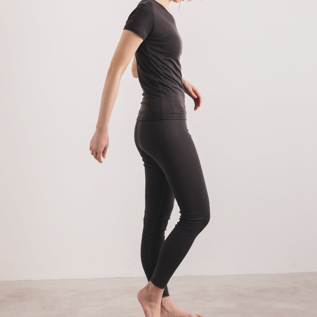 100% Silk Leggings & Short Sleeve Tee in Charcoal