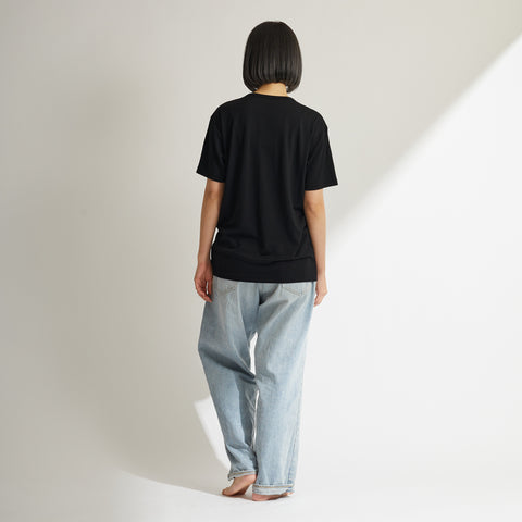 モデル：女性168cm、MEN'S メリノウール100%半袖TシャツLサイズの着用画像（後）