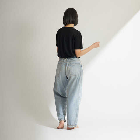 モデル：女性168cm、MEN'S メリノウール100%半袖TシャツMサイズの着用画像（後）
