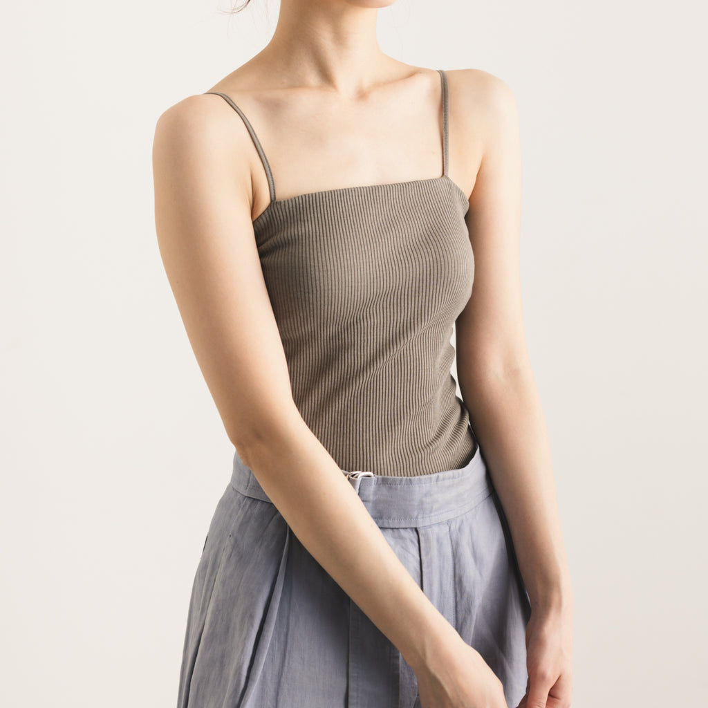 Cotton & Silk Rib Bandeau Camisole with Bra in Khaki Gray