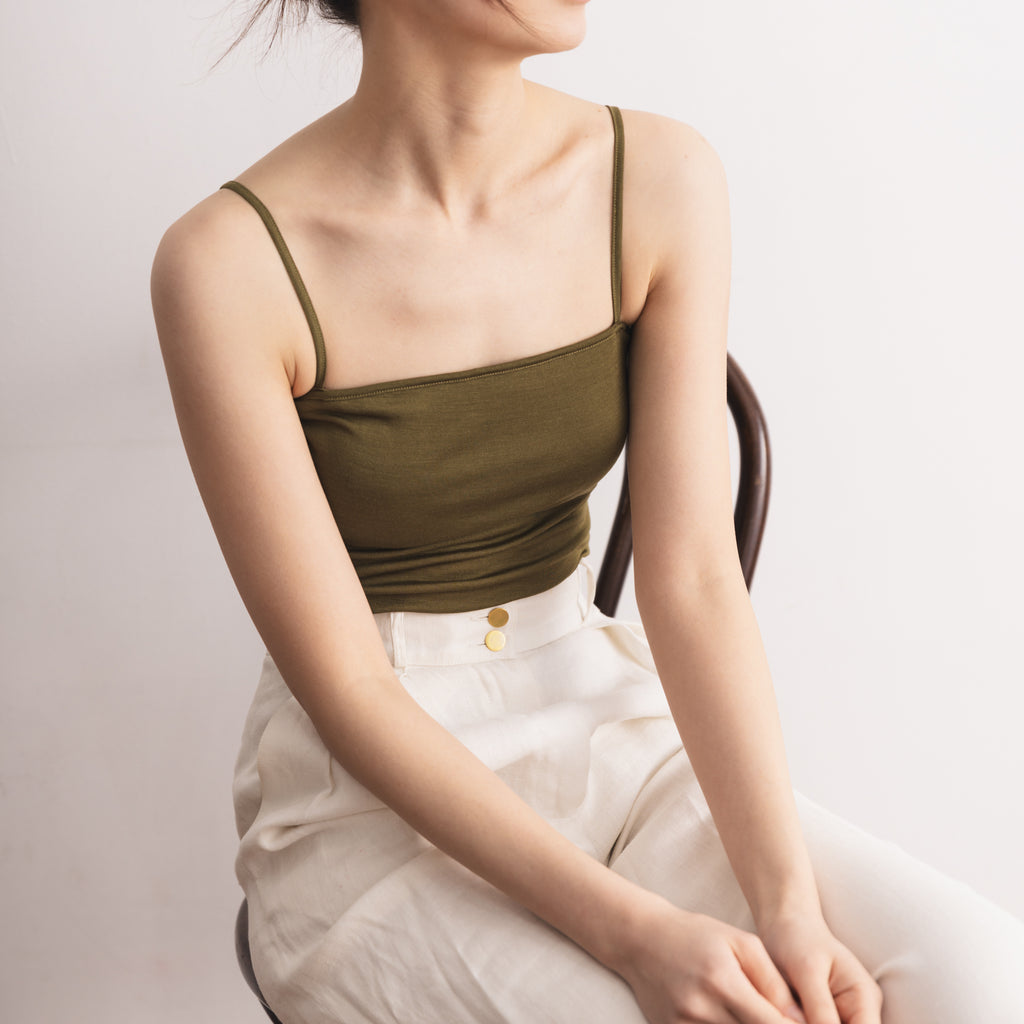 100% Silk Bare Camisole with Bra in Olive