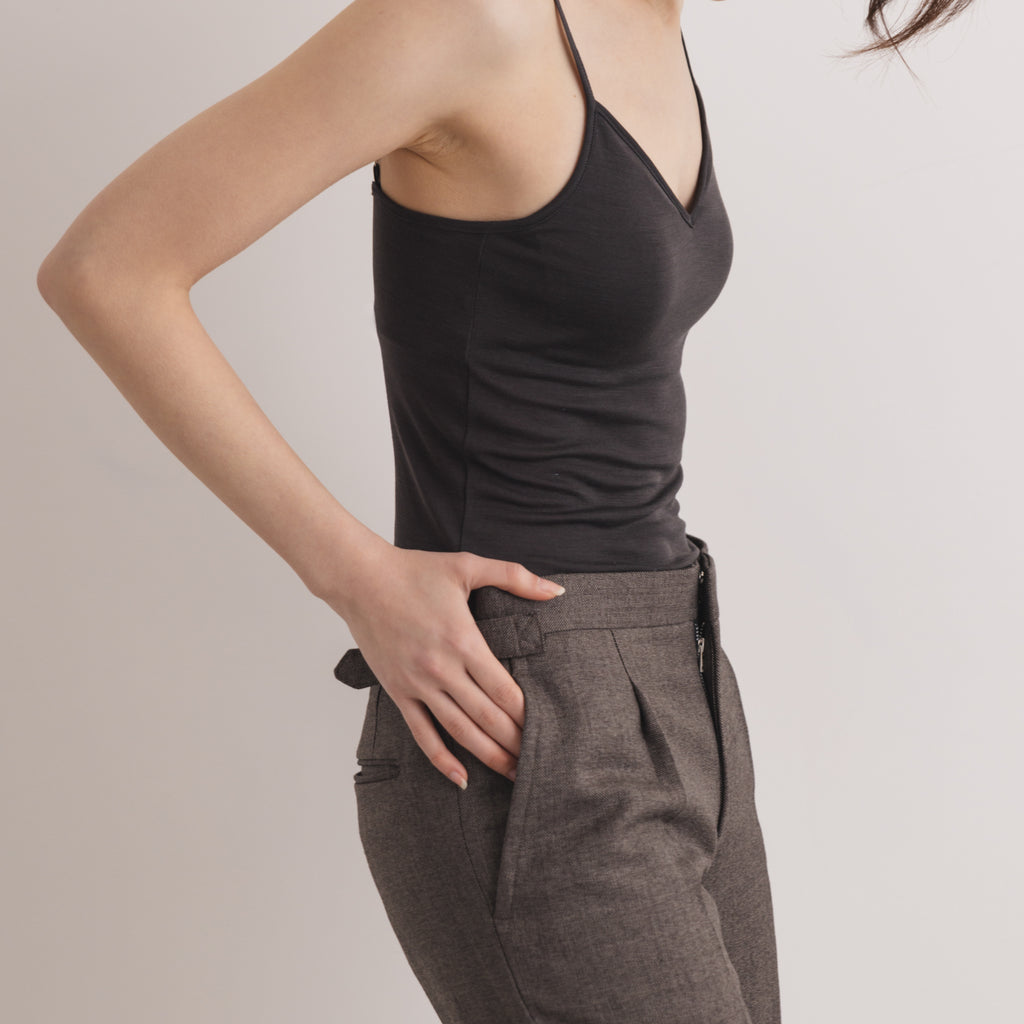 100% Silk Camisole with Bra in Charcoal