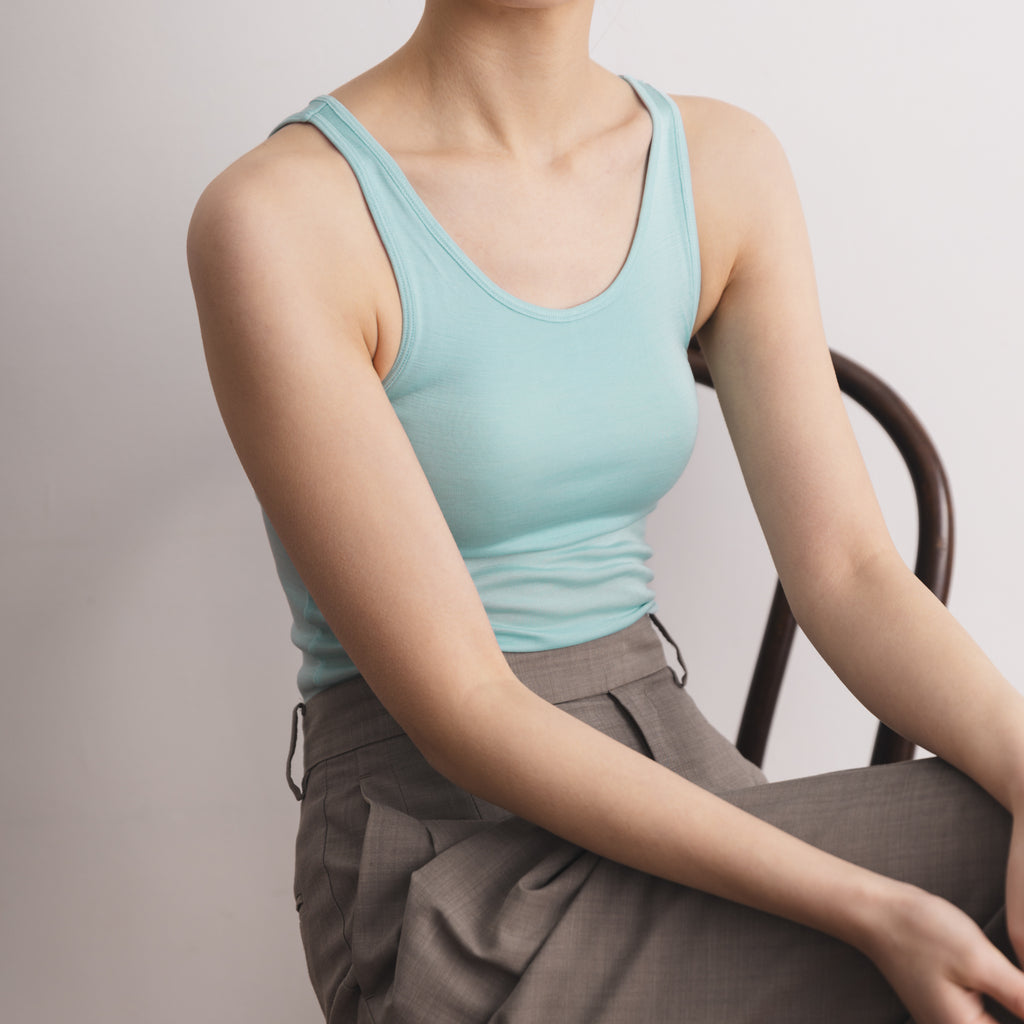 100% Silk Tank Top with Bra in Mint