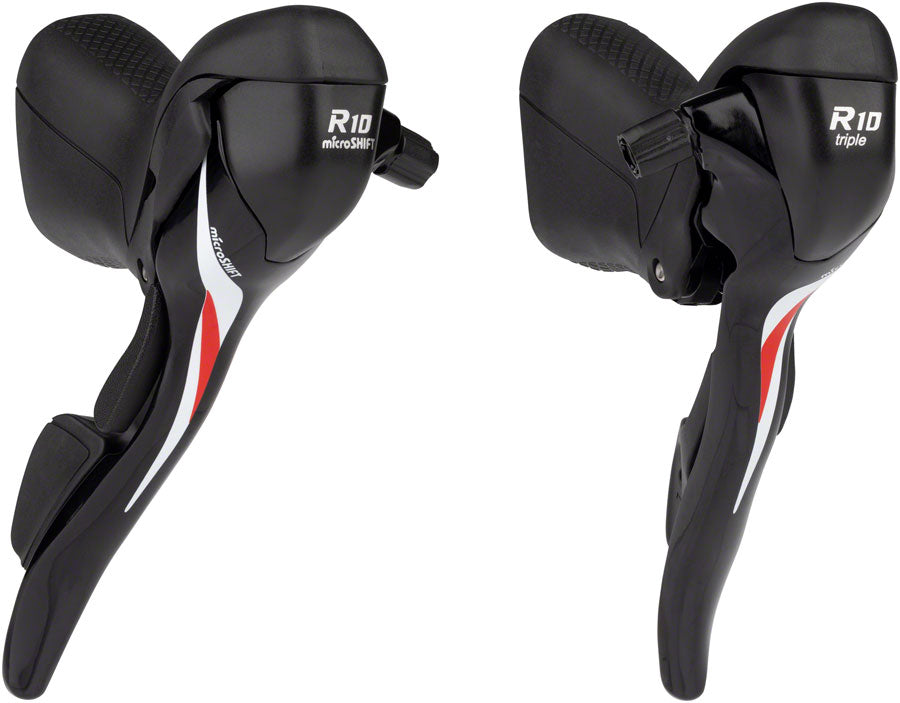 microSHIFT R10 Drop Bar Shift Lever Set - 3 x 10-Speed, Shimano Compatible, Black