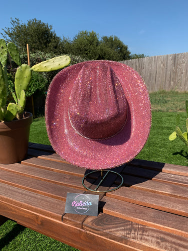 pink cowboy hat with crystal ab rhinestones