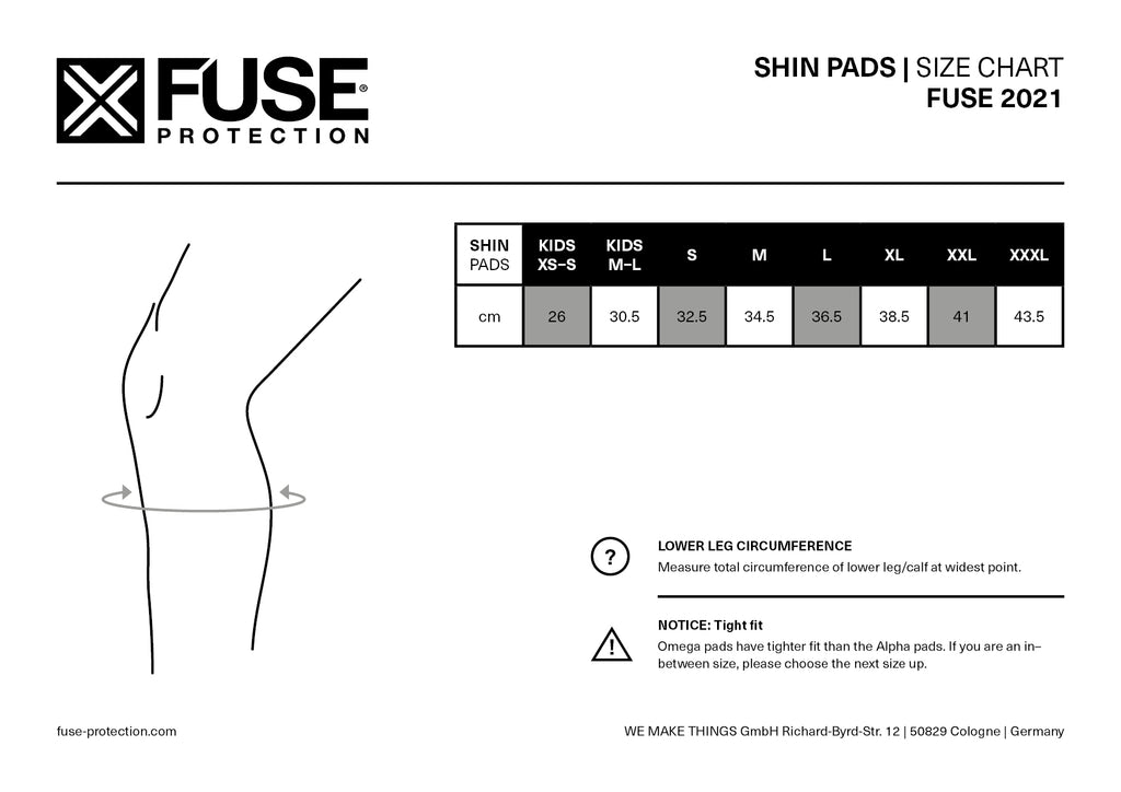 shin guard size guide