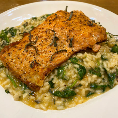 creamy risotto with churn tomato and basil butter