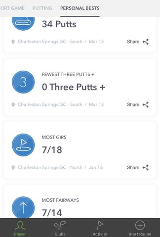 personal bests golf tracking