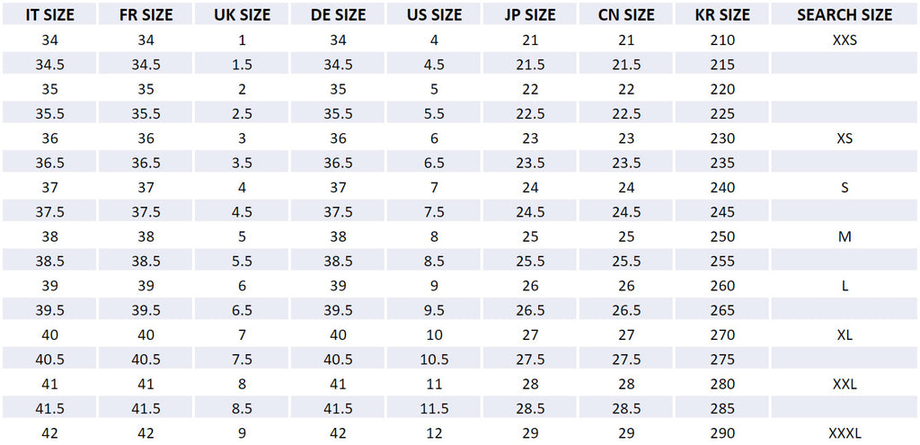 valentino heels size chart