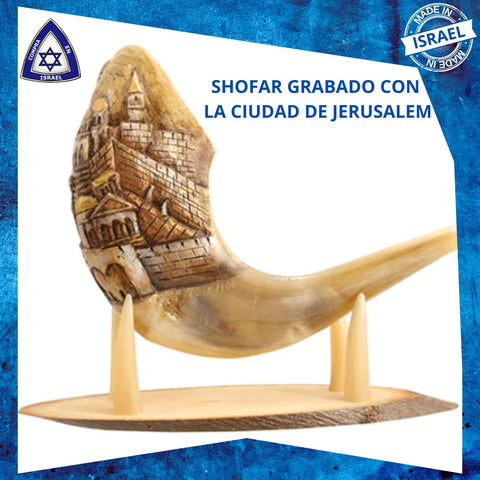 SHOFAR CORTO GRABADO CON LA CIUDAD DE JERUSALEM