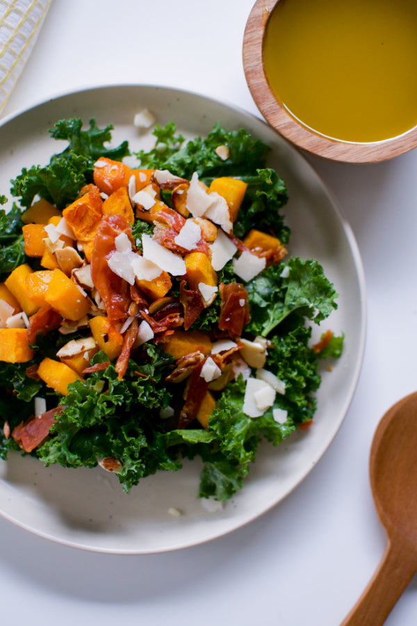 FALL KALE SALAD WITH VEGAN APPLE CIDER HONEY MUSTARD DRESSING