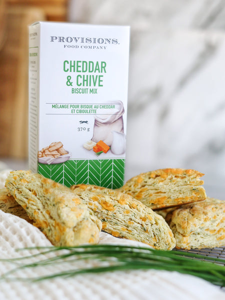 Cheddar and Chive Biscuit Dry Mix with freshly baked biscuits