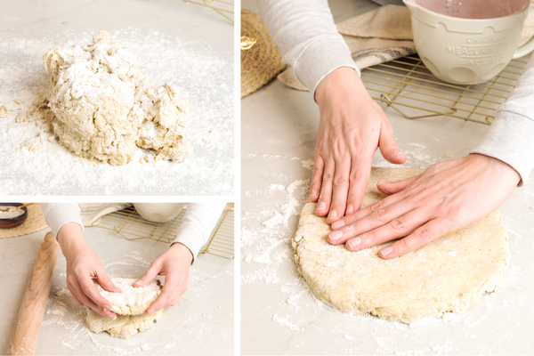 folding dough and shaping dough into a circle