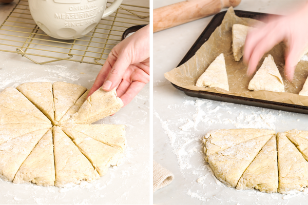 dough cut into triangles and placed on pan