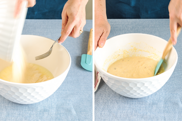 Adding cornbread dry mix to wet mixture