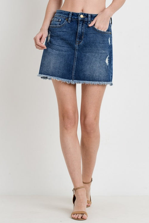 Frayed Hem Denim Skirt (White) – POSH STYLE