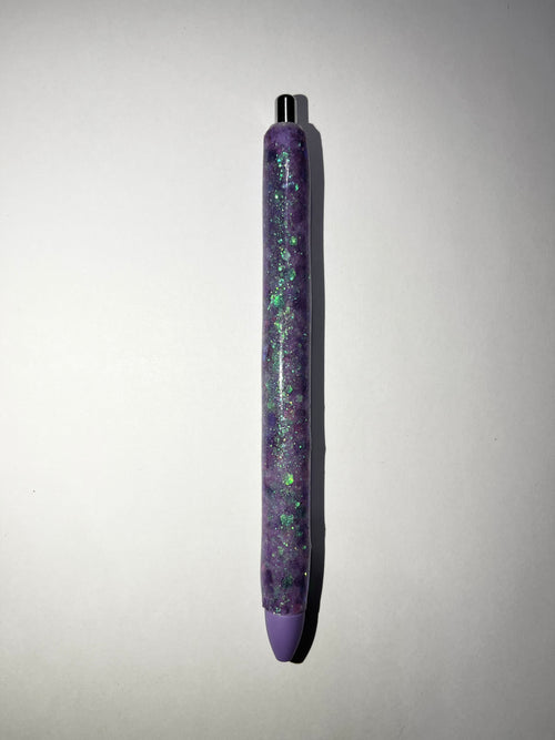 (PO) Epoxy Pen: Stay (Purple and teal ombre glitter with silver paw print  semi colon)