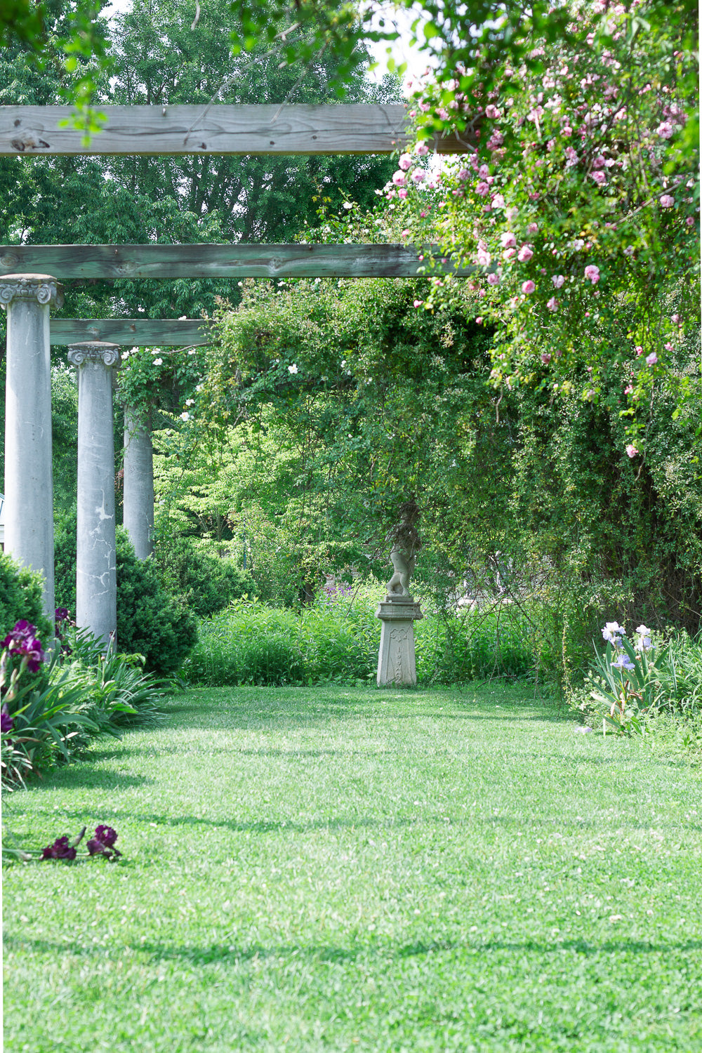 Chatham manor garden with statue and trellis