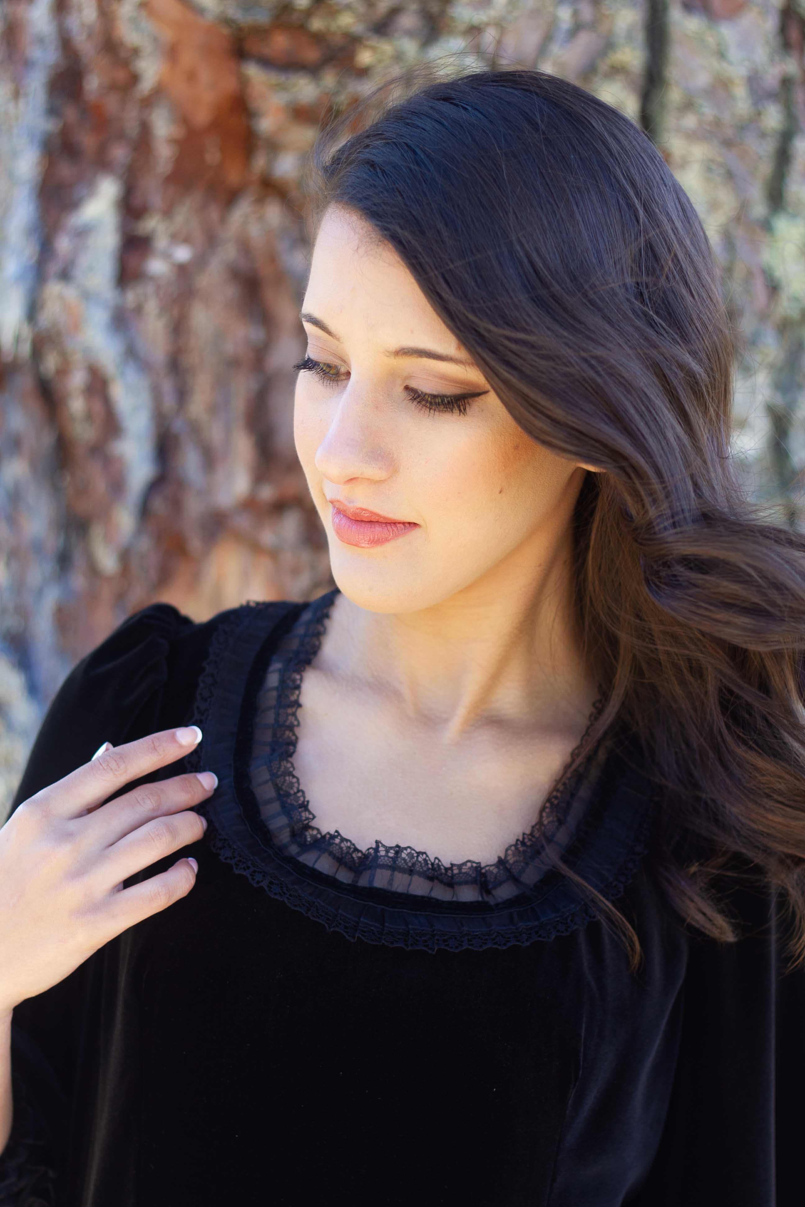 black velvet dress with lace trim