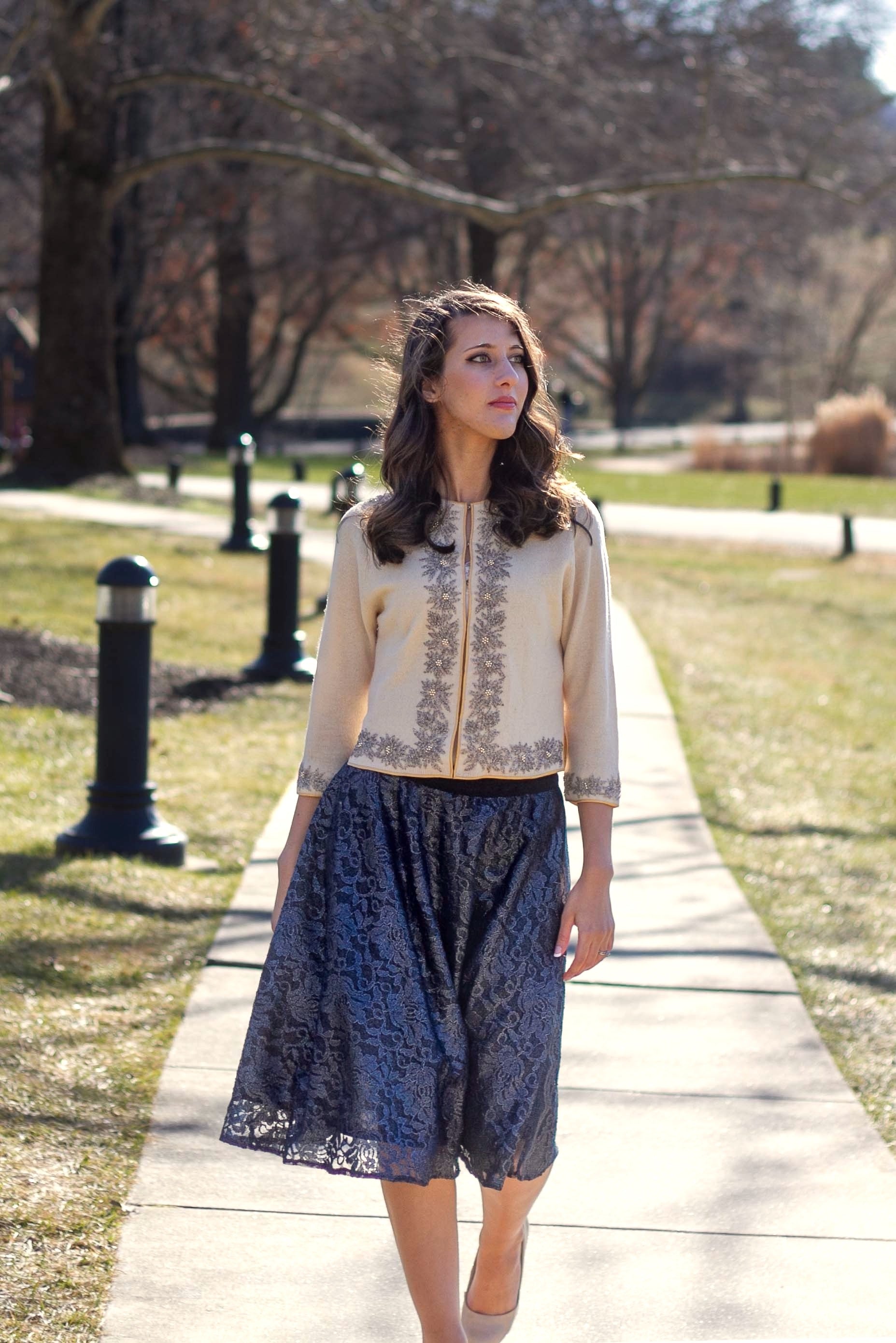 navy blue lace skirt