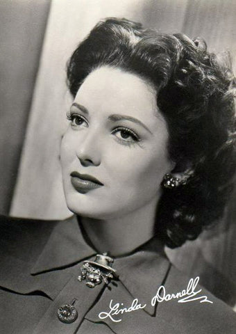 Photo of actress Linda Darnell with a printed signature