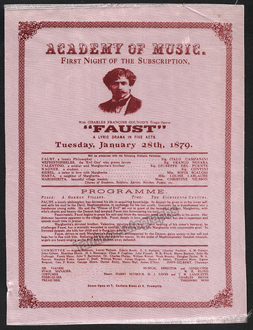 The Academy of Music Playbill for Faust in 1879