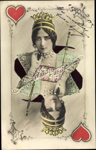 A playing card made with her image