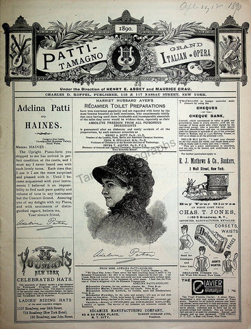 Adelina Patti Grand Italian Opera Program 1890