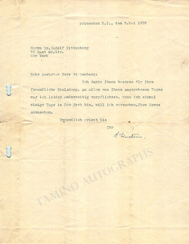 Albert Einstein Typed Letter Signed 1935