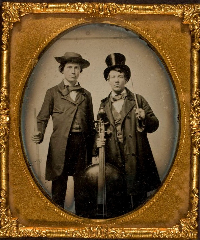 Ambrotype - 2 men and cello c.1860