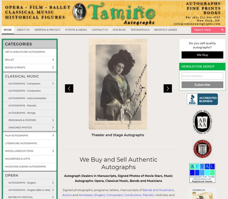 Tamino Autographs - Authentic autographs for sale
