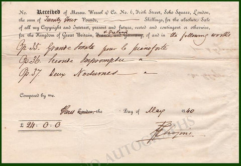 Chopin Signed Contract 1840