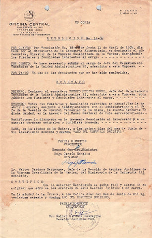 Ernesto Che Guevara Signed Document 1964