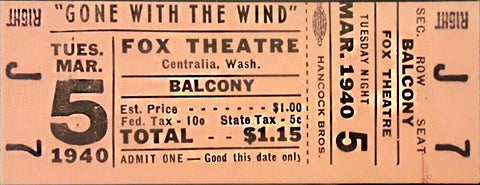 Gone with the Wind movie ticket