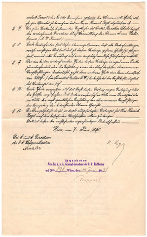 Gustav Mahler signed contract 1898
