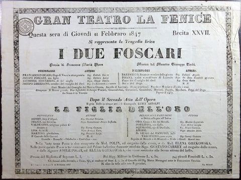 I Due Foscari large playbill 1847 La Fenice
