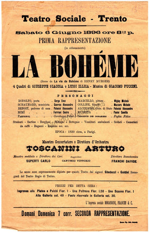 La Boheme Playbill Trento 1896