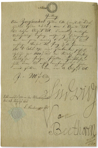 Ludwig van Beethoven document signed