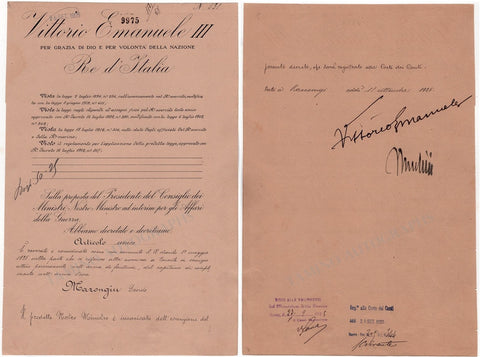 Mussolini & Vittorio Emanuele III Document