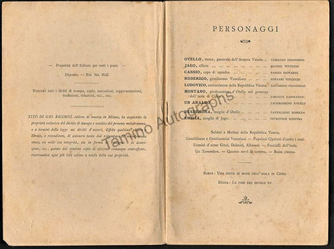 Otello World Premiere Program Libretto 1887