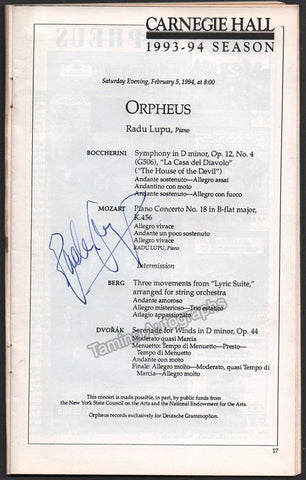 Radu Lupu Signed Program Carnegie Hall 1994 