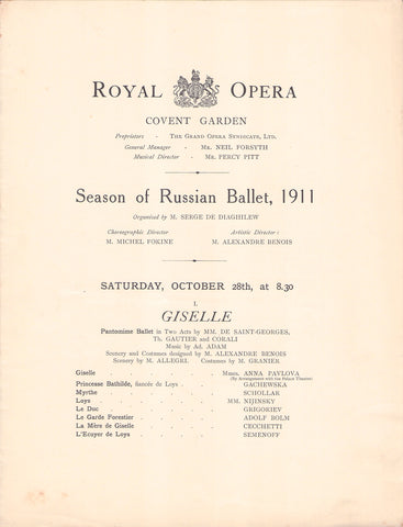 Russian Ballet Diaghilev Nijinsky Pavlova program 1911