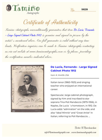 Tamino Autographs - PDF Certificate of Authenticity