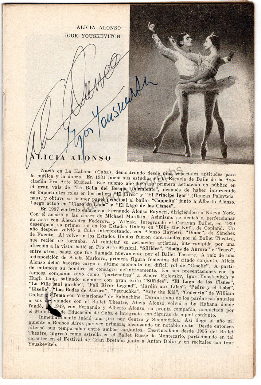 Alonso, Alicia - Youskevitch, Igor - Double Signed Program Buenos Aires 1958
