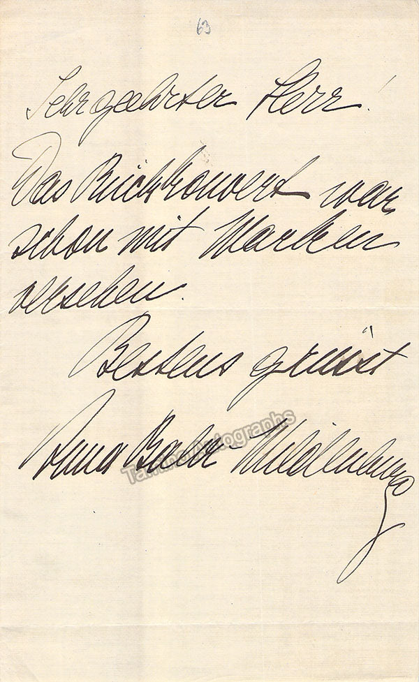 Bahr-Mildenburg, Anna - Autograph Note Signed – Tamino
