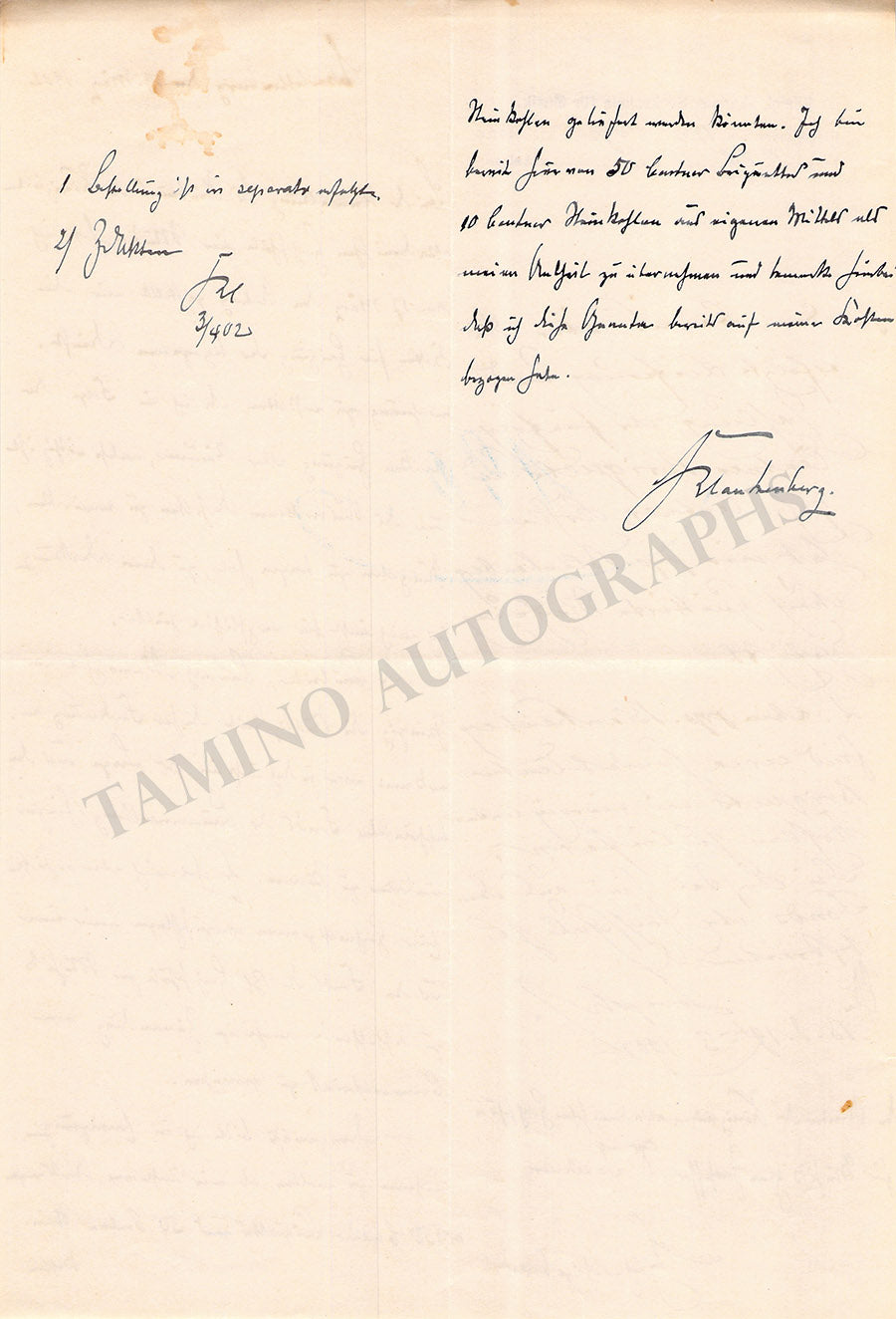 Joseph Joachim Autograph Signed Contract 1902 – Tamino